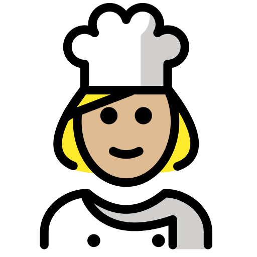 a cartoon image of a chef with chin length yellow hair